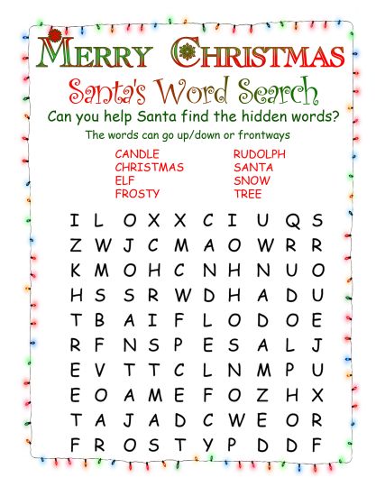 Christmas wordsearch for kids part 3