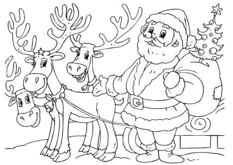 Santa And Reindeer Coloring Pages 6